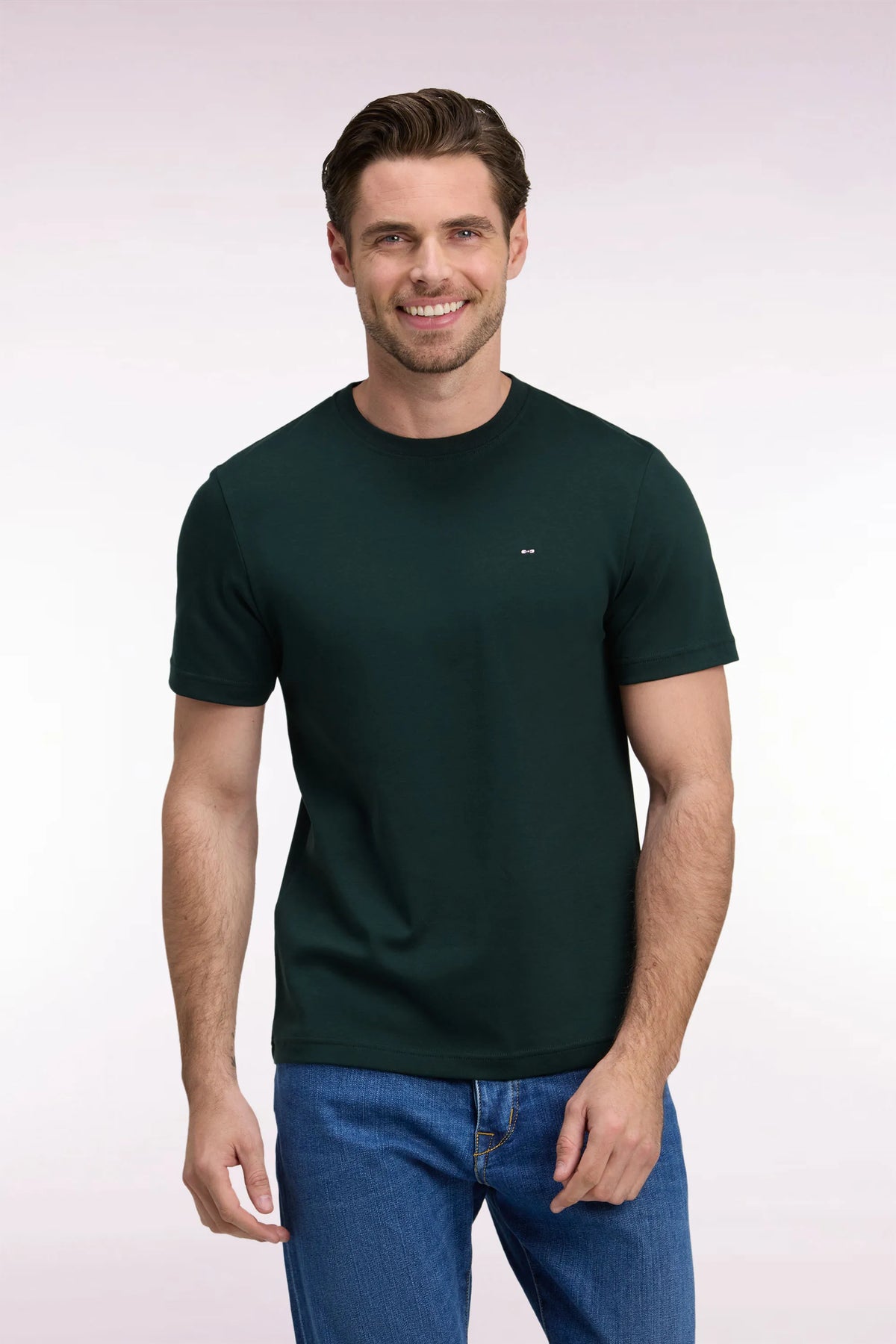 Eden Park  Men Short-Sleeved T-Shirt in Dark Green Cotton with a Straight Cut SKU: H26MAITC0009_VEF21 Image 01