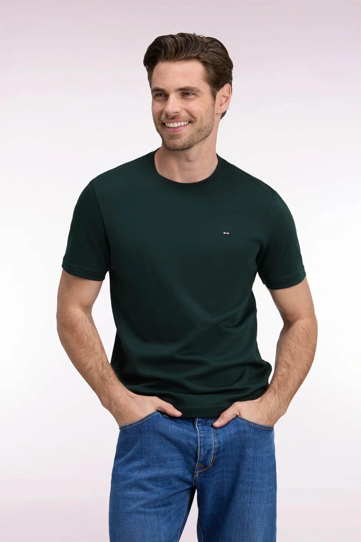 Eden Park  Men Short-Sleeved T-Shirt in Dark Green Cotton with a Straight Cut SKU: H26MAITC0009_VEF21 Image 03
