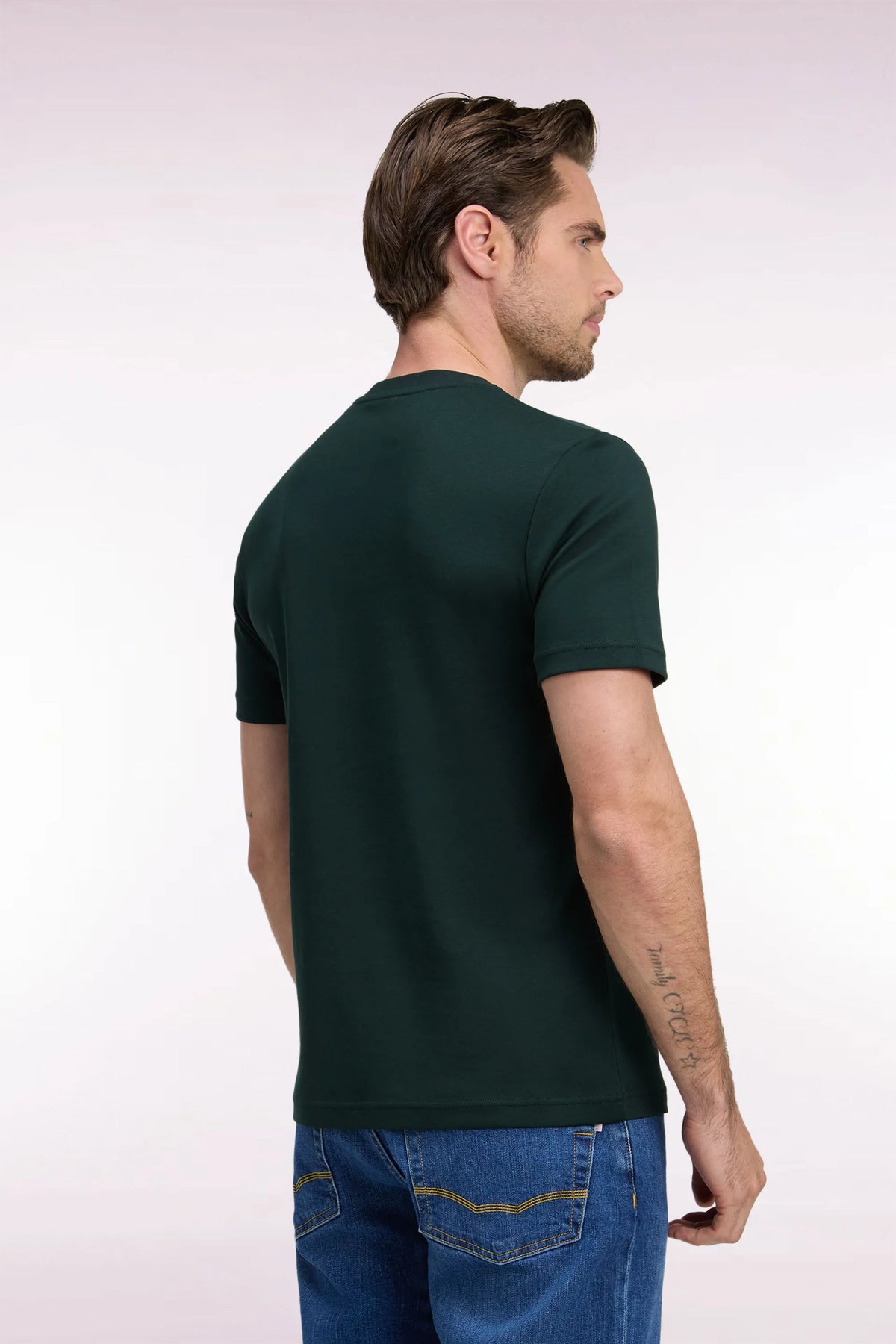 Eden Park  Men Short-Sleeved T-Shirt in Dark Green Cotton with a Straight Cut SKU: H26MAITC0009_VEF21 Image 04