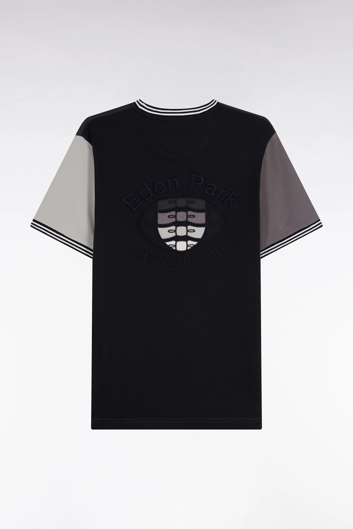 Eden Park  Men Two-Tone Grey Straight-Cut Short-Sleeved T-Shirt SKU: H26MAITC0020_GRF1 Image 02
