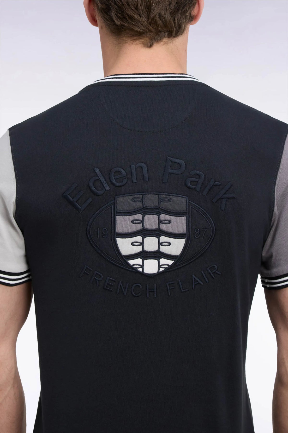 Eden Park  Men Two-Tone Grey Straight-Cut Short-Sleeved T-Shirt SKU: H26MAITC0020_GRF1 Image 06