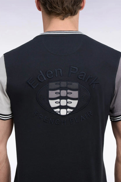 Eden Park  Men Two-Tone Grey Straight-Cut Short-Sleeved T-Shirt SKU: H26MAITC0020_GRF1 Image 06