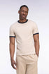 Eden Park  Men Short-Sleeved Short-Sleeved Cotton T-Shirt in Beige with Navy Ribbing with a Straight Cut SKU: H26MAITC0021_BEC13 Image 01