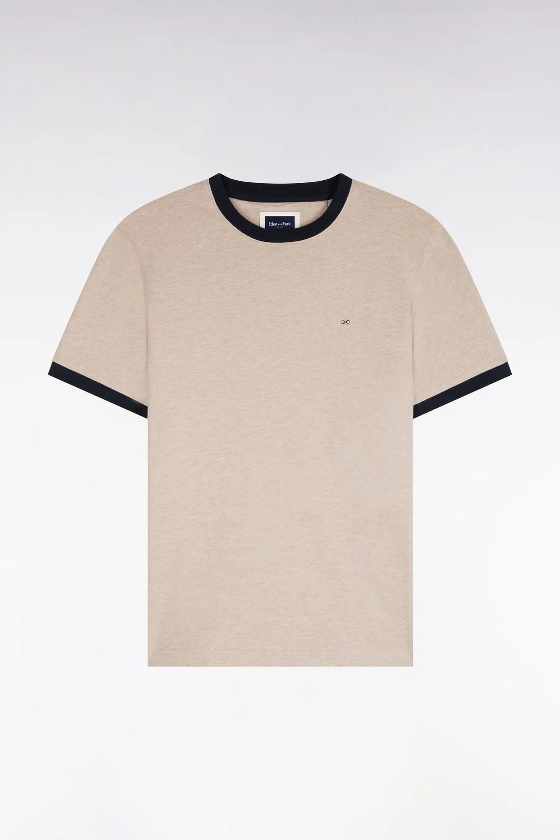 Eden Park  Men Short-Sleeved Short-Sleeved Cotton T-Shirt in Beige with Navy Ribbing with a Straight Cut SKU: H26MAITC0021_BEC13 Image 02