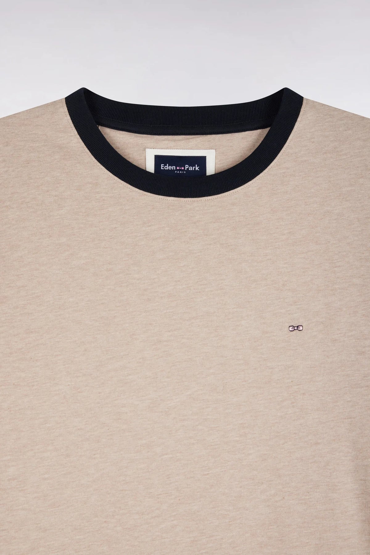 Eden Park  Men Short-Sleeved Short-Sleeved Cotton T-Shirt in Beige with Navy Ribbing with a Straight Cut SKU: H26MAITC0021_BEC13 Image 05