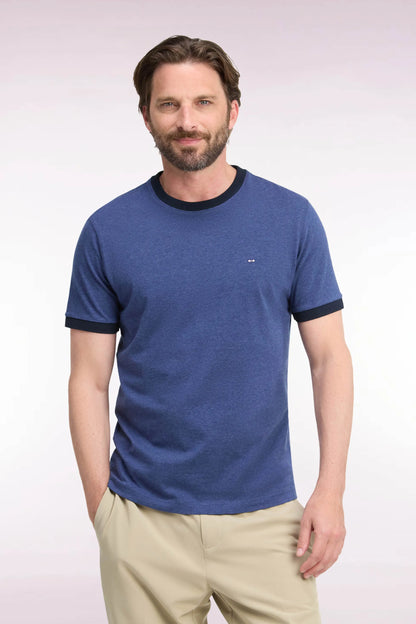Eden Park  Men Short-Sleeved Short-Sleeved Cotton T-Shirt in Navy Navy Ribbing with Straight Cut SKU: H26MAITC0021_BLF21 Image 01