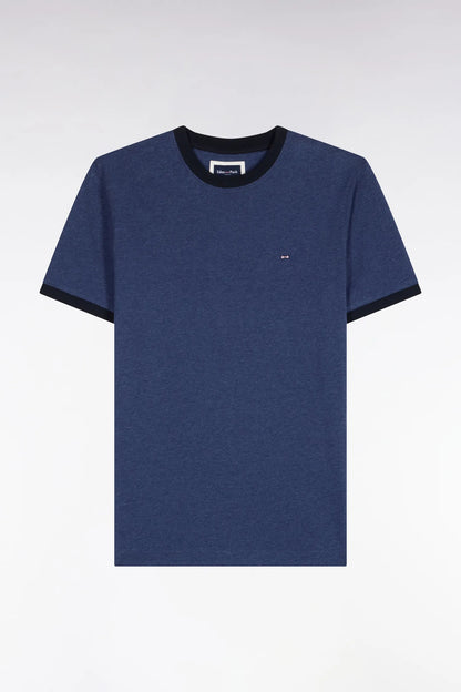 Eden Park  Men Short-Sleeved Short-Sleeved Cotton T-Shirt in Navy Navy Ribbing with Straight Cut SKU: H26MAITC0021_BLF21 Image 02