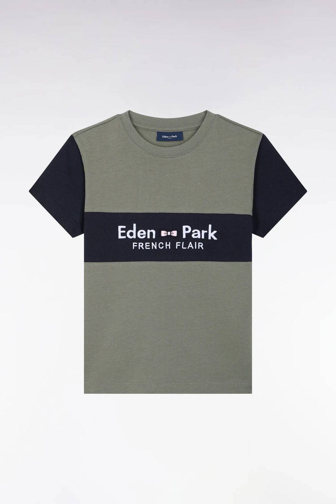 Eden Park  Boys Short-Sleeved Khaki Cotton Straight-Cut T-Shirt SKU: H26MAITC0023_KAF8 Image 01