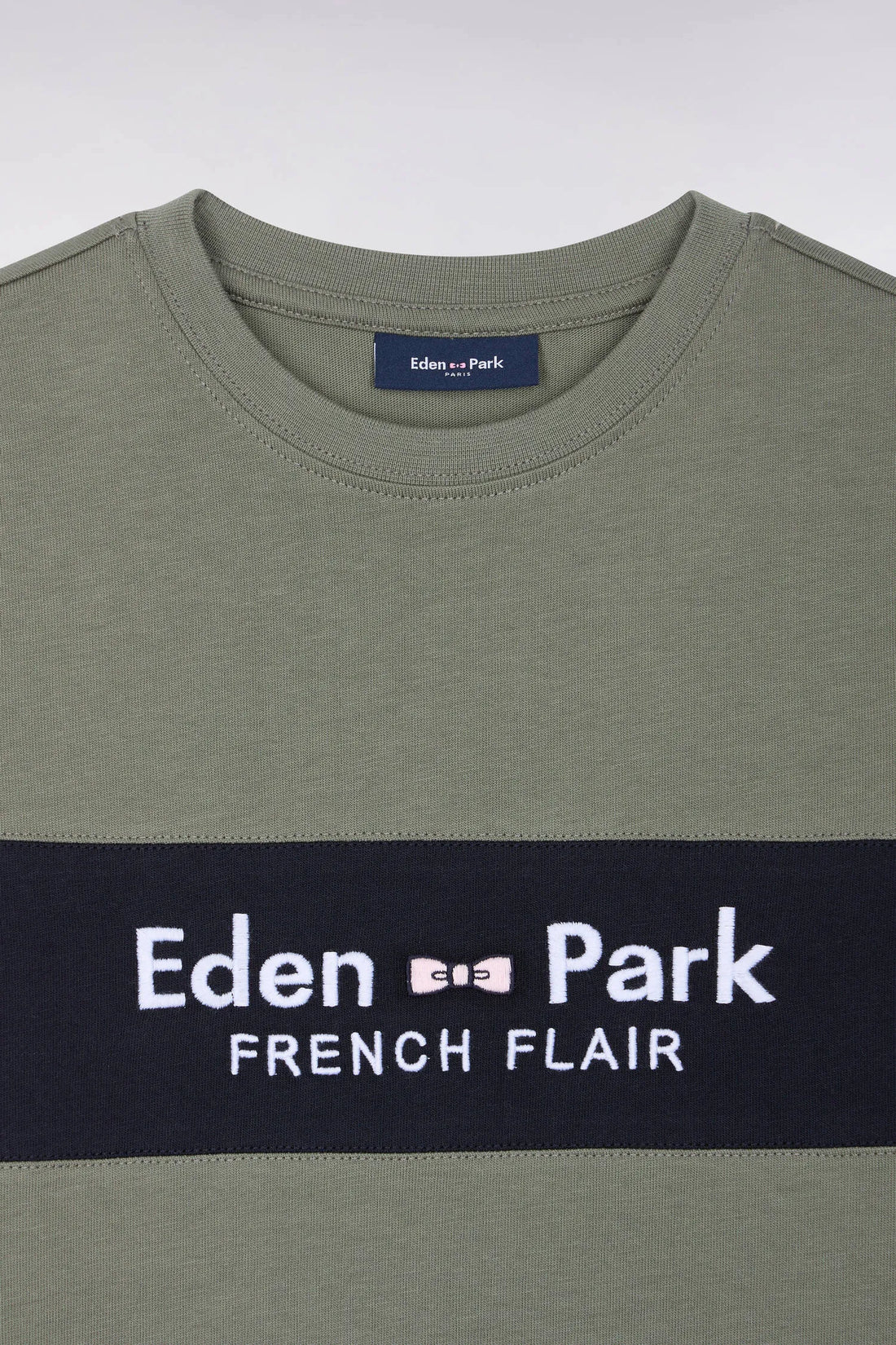 Eden Park  Boys Short-Sleeved Khaki Cotton Straight-Cut T-Shirt SKU: H26MAITC0023_KAF8 Image 02