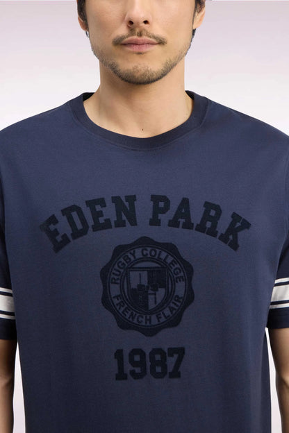 Eden Park 0 Men Short-Sleeved Navy Cotton T-Shirt with Straight Cut SKU: H26MAITC0025_BLF Image 06