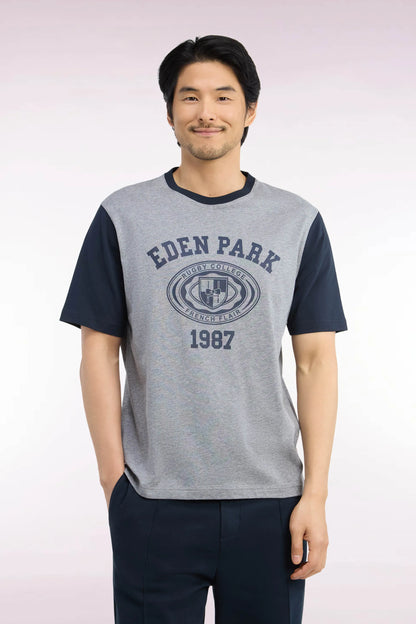 Eden Park  Men Short-Sleeved T-Shirt in Navy And Grey Cotton with Straight Cut SKU: H26MAITC0027_GRM19 Image 01