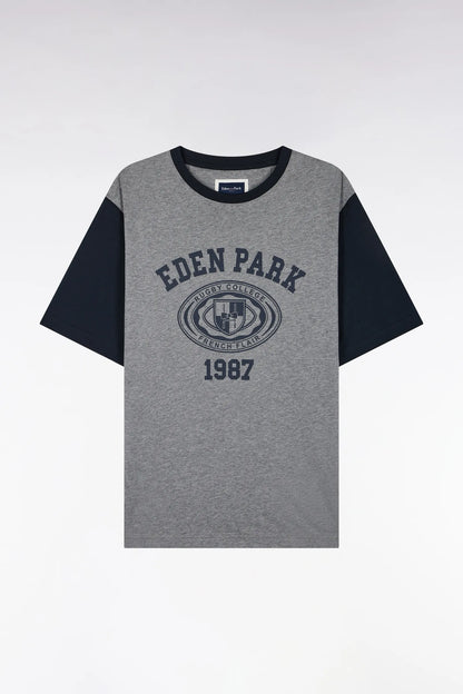 Eden Park  Men Short-Sleeved T-Shirt in Navy And Grey Cotton with Straight Cut SKU: H26MAITC0027_GRM19 Image 02
