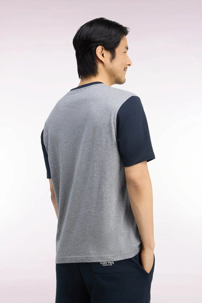 Eden Park  Men Short-Sleeved T-Shirt in Navy And Grey Cotton with Straight Cut SKU: H26MAITC0027_GRM19 Image 04