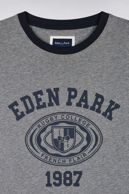 Eden Park  Men Short-Sleeved T-Shirt in Navy And Grey Cotton with Straight Cut SKU: H26MAITC0027_GRM19 Image 05