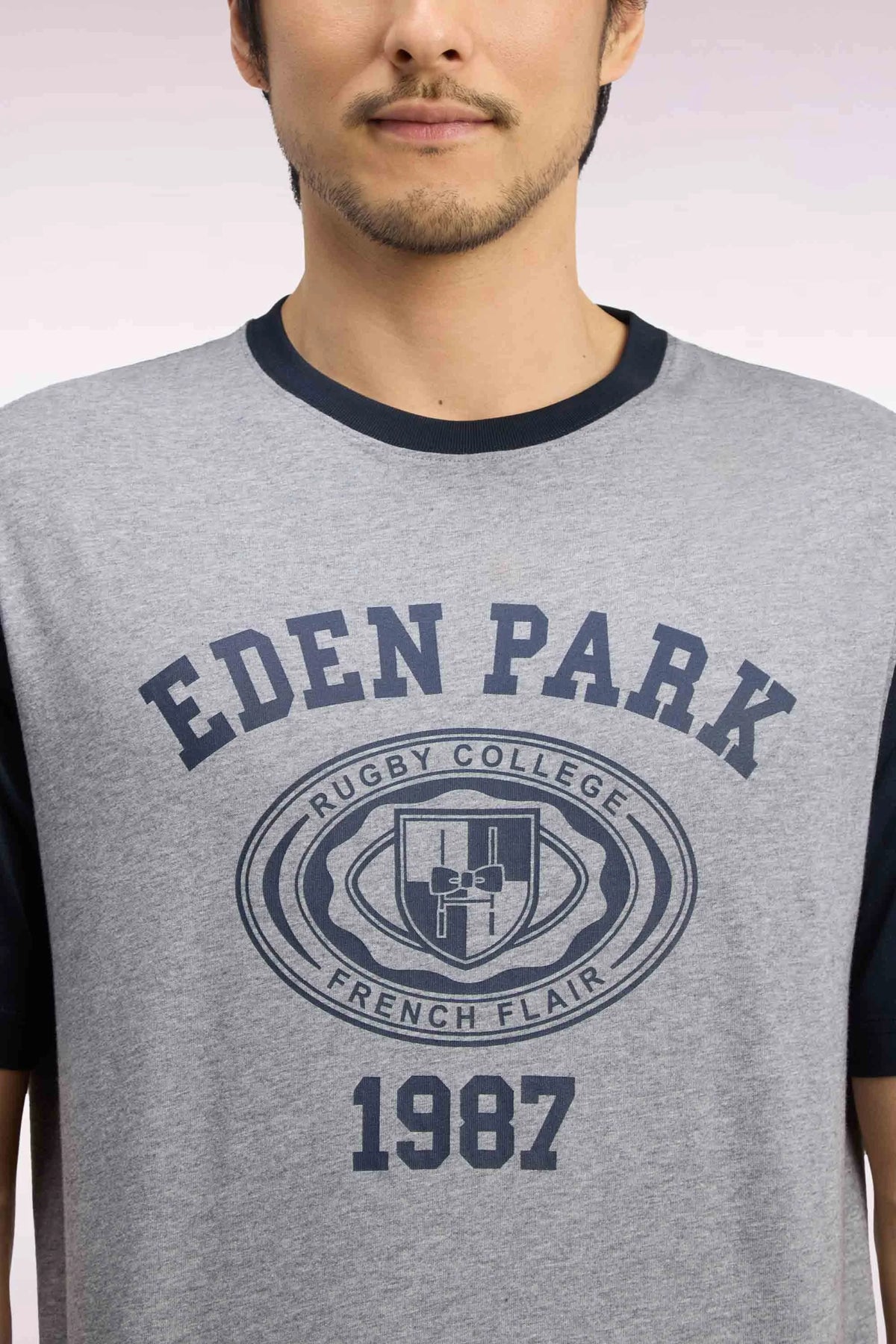 Eden Park  Men Short-Sleeved T-Shirt in Navy And Grey Cotton with Straight Cut SKU: H26MAITC0027_GRM19 Image 06