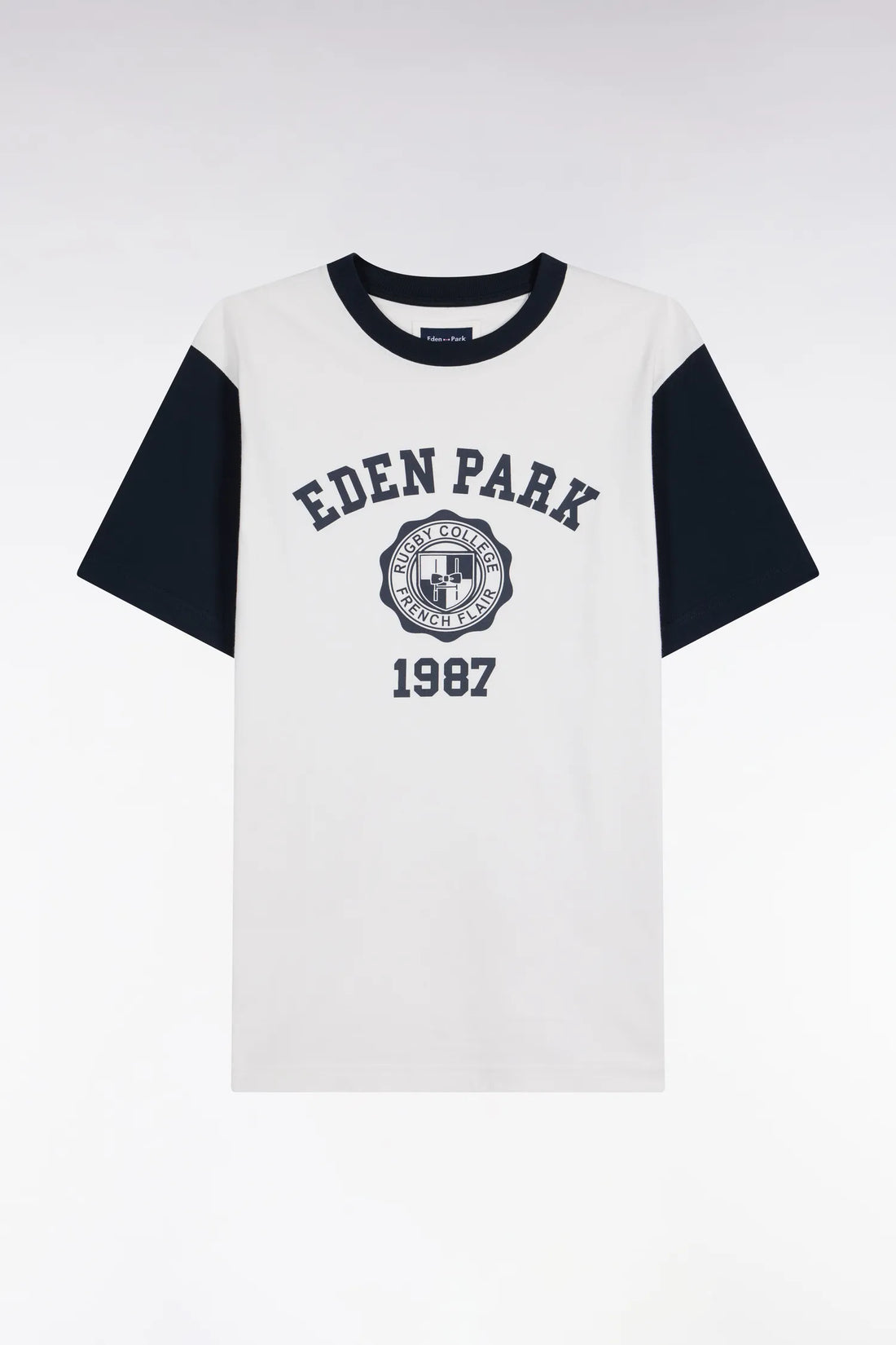 Eden Park  Men Two-Tone Short-Sleeved T-Shirt in Ecru Screen-Printed Cotton with a Straight Cut SKU: H26MAITC0029_BEC15 Image 02