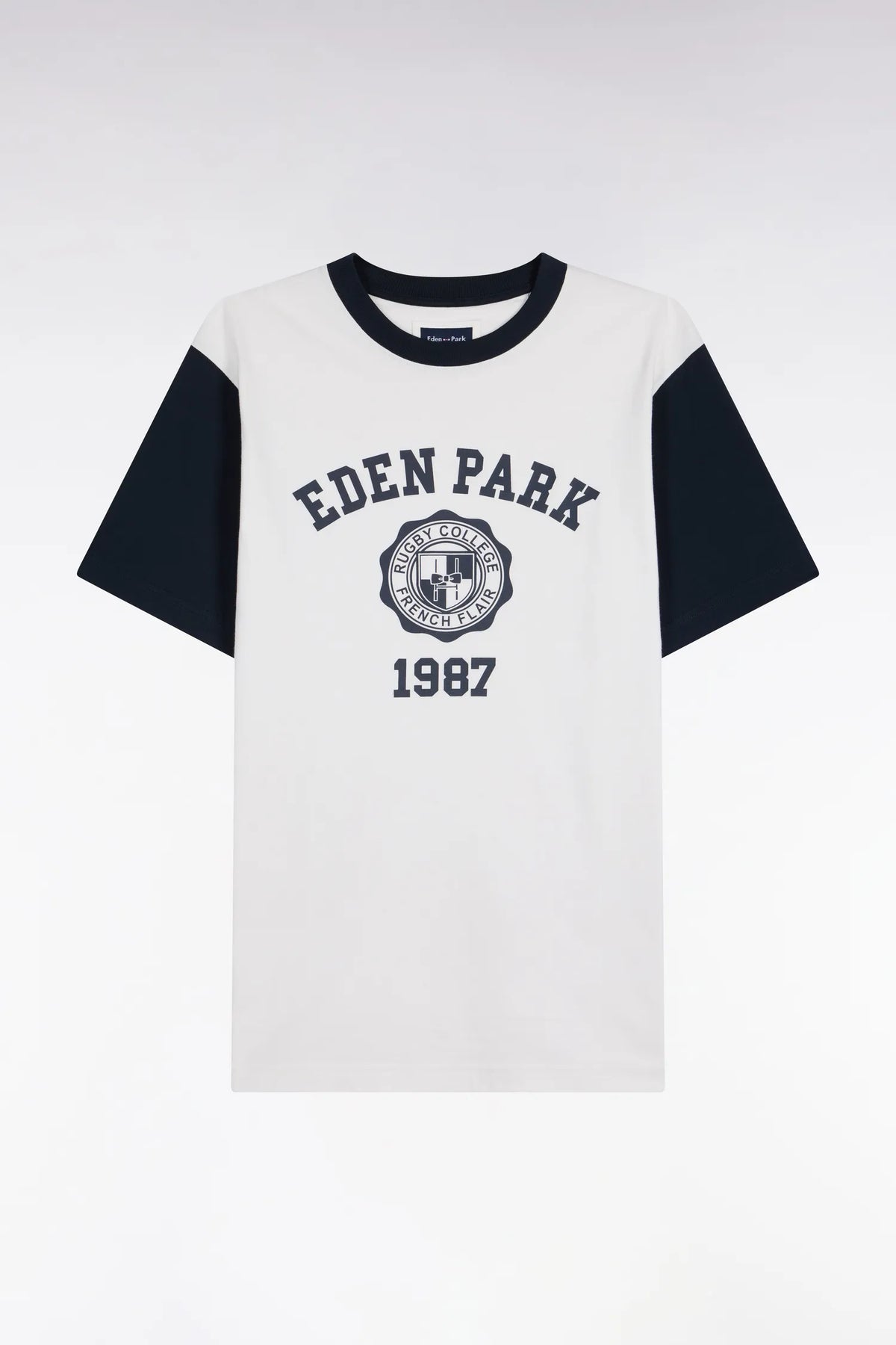 Eden Park  Men Two-Tone Short-Sleeved T-Shirt in Ecru Screen-Printed Cotton with a Straight Cut SKU: H26MAITC0029_BEC15 Image 02