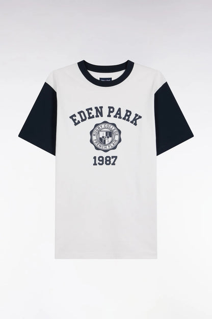 Eden Park  Men Two-Tone Short-Sleeved T-Shirt in Ecru Screen-Printed Cotton with a Straight Cut SKU: H26MAITC0029_BEC15 Image 02