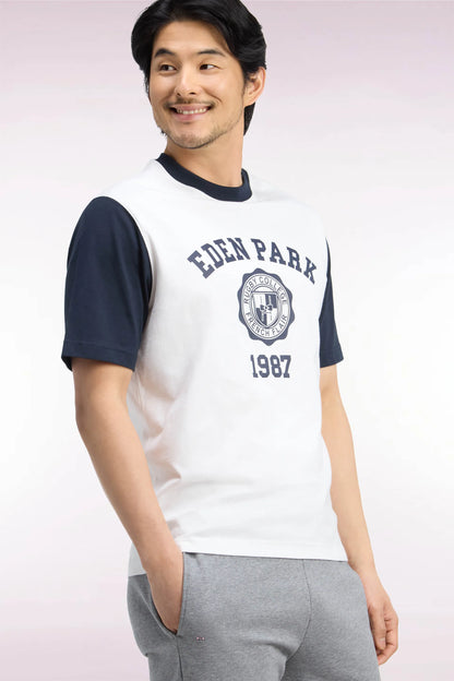 Eden Park  Men Two-Tone Short-Sleeved T-Shirt in Ecru Screen-Printed Cotton with a Straight Cut SKU: H26MAITC0029_BEC15 Image 03