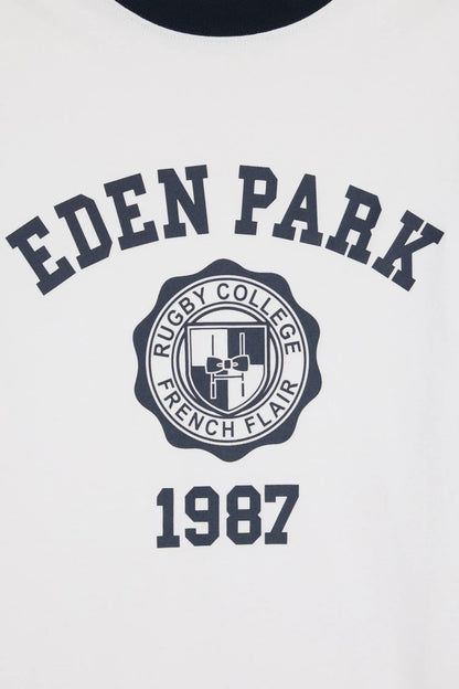 Eden Park  Men Two-Tone Short-Sleeved T-Shirt in Ecru Screen-Printed Cotton with a Straight Cut SKU: H26MAITC0029_BEC15 Image 05