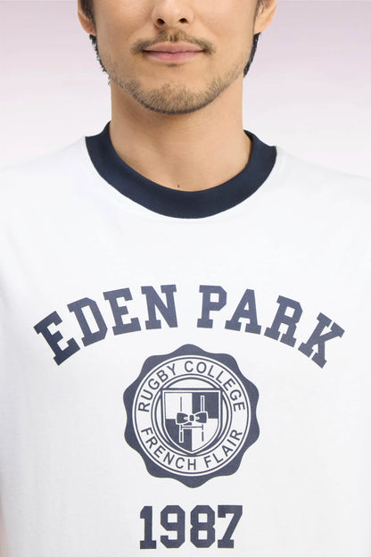 Eden Park  Men Two-Tone Short-Sleeved T-Shirt in Ecru Screen-Printed Cotton with a Straight Cut SKU: H26MAITC0029_BEC15 Image 06