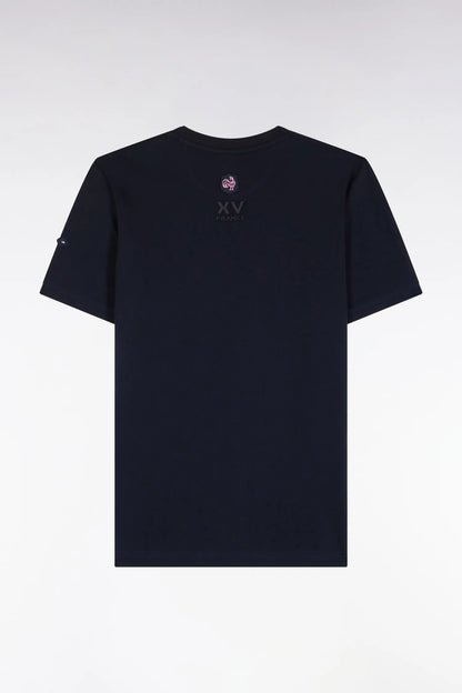 Eden Park  Men Short-Sleeved Navy Cotton T-Shirt with XV De France Screen Print Straight Cut SKU: H26MAITC0034_BLF Image 02