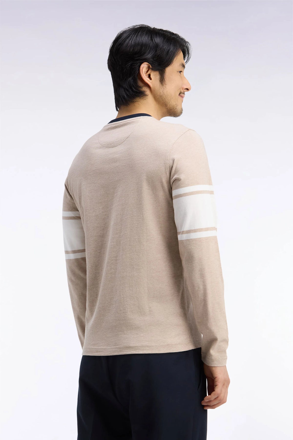 Eden Park  Men Straight-Cut Beige Combed Cotton Long-Sleeved T-Shirt SKU: H26MAITL0004_BEC13 Image 04