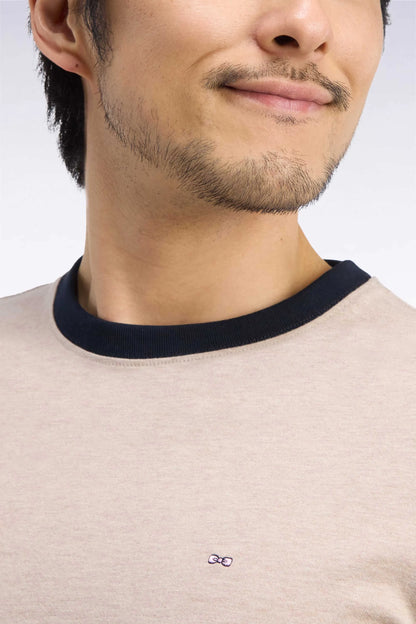 Eden Park  Men Straight-Cut Beige Combed Cotton Long-Sleeved T-Shirt SKU: H26MAITL0004_BEC13 Image 06