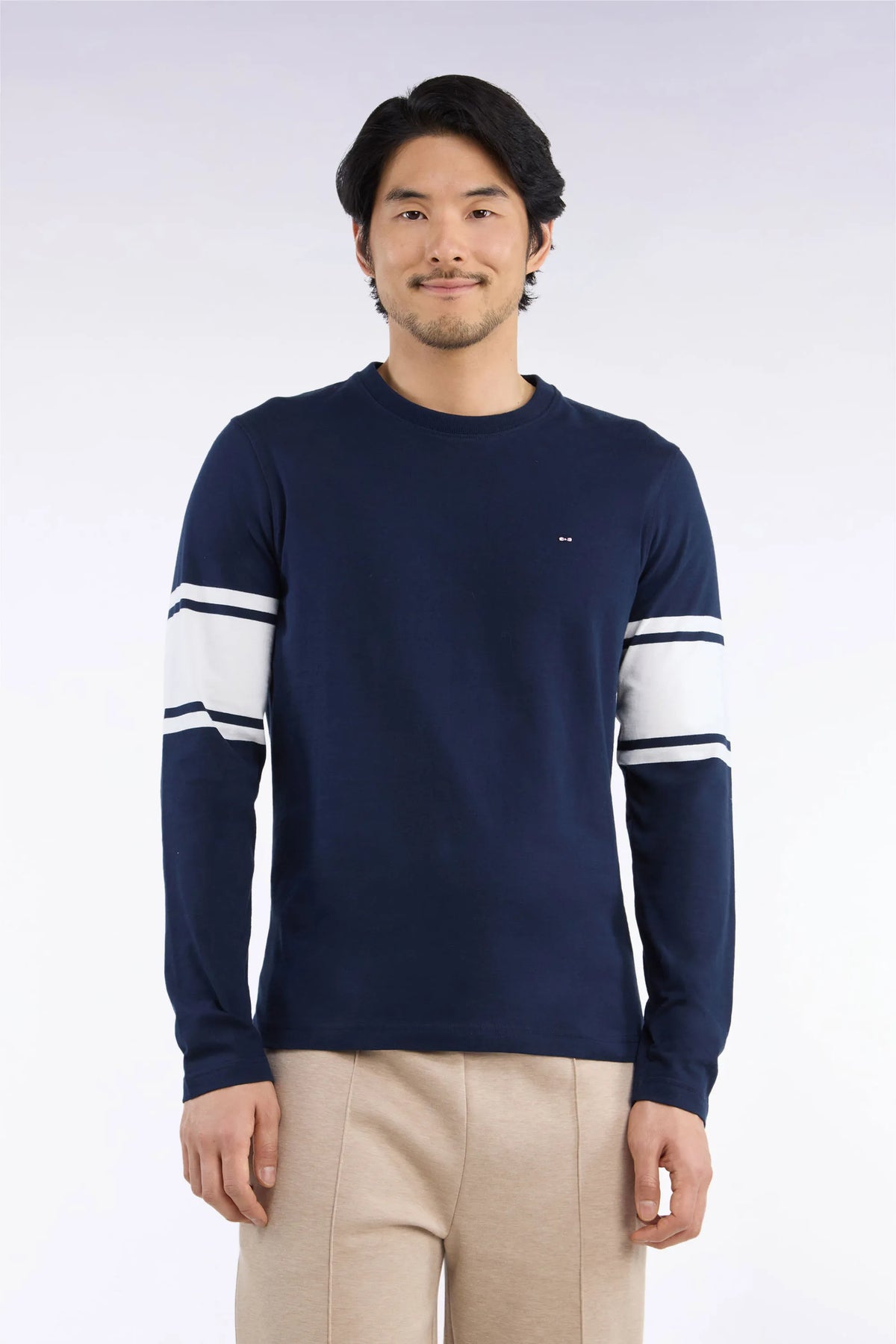 Eden Park  Men Straight-Cut Navy Combed Cotton Long-Sleeved T-Shirt SKU: H26MAITL0004_BLF Image 01