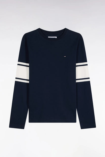 Eden Park  Men Straight-Cut Navy Combed Cotton Long-Sleeved T-Shirt SKU: H26MAITL0004_BLF Image 02