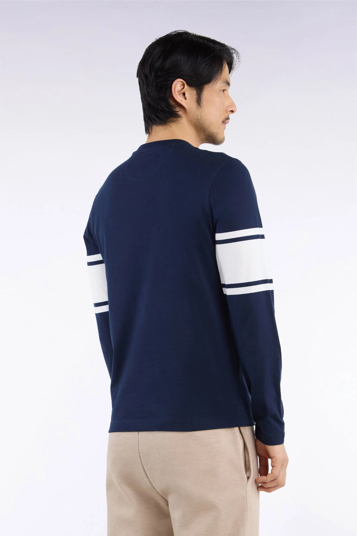 Eden Park  Men Straight-Cut Navy Combed Cotton Long-Sleeved T-Shirt SKU: H26MAITL0004_BLF Image 04