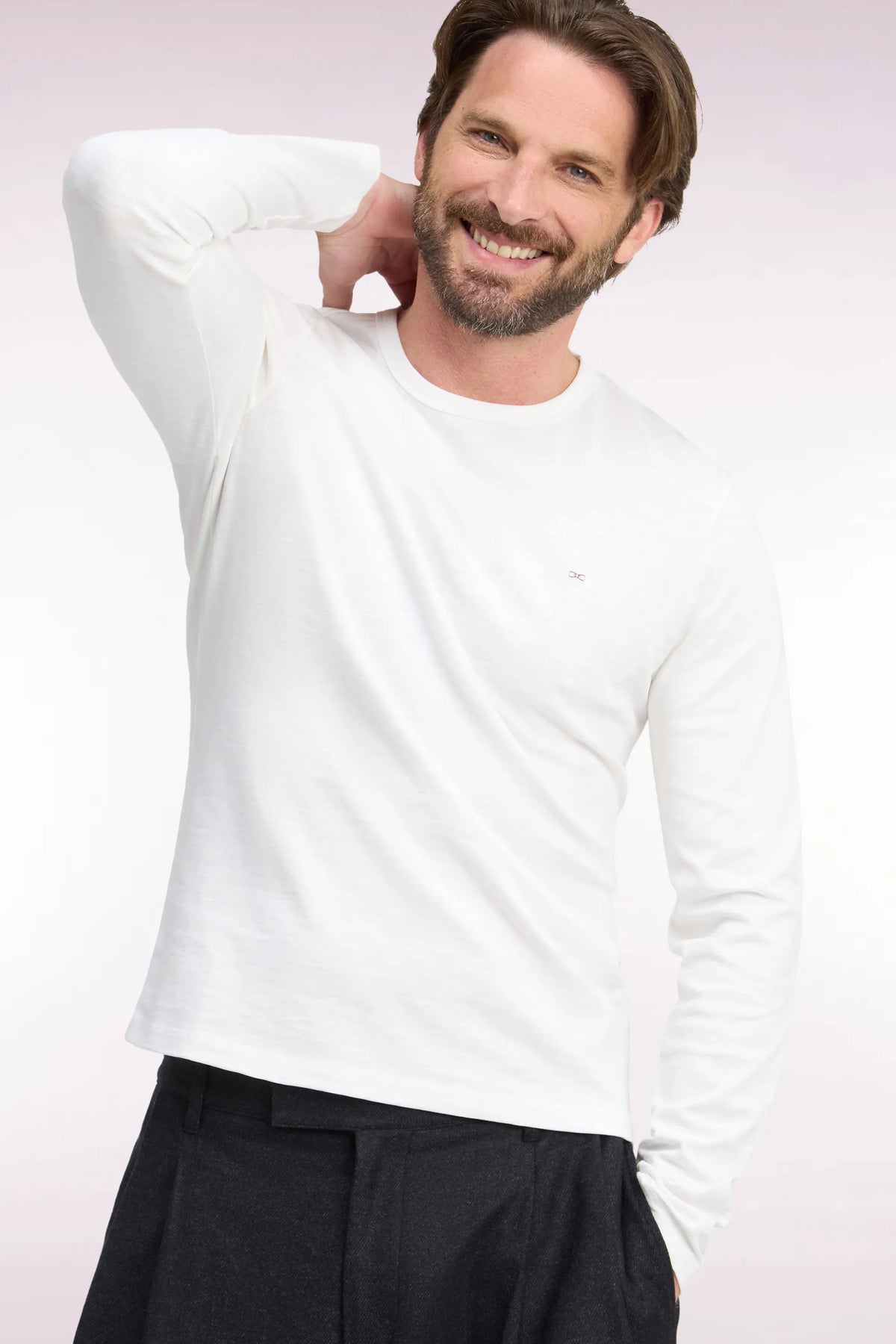 Eden Park  Men Long-Sleeved Ecru Cotton T-Shirt with Slim Fit SKU: H26MAITL0006_BEC15 Image 03
