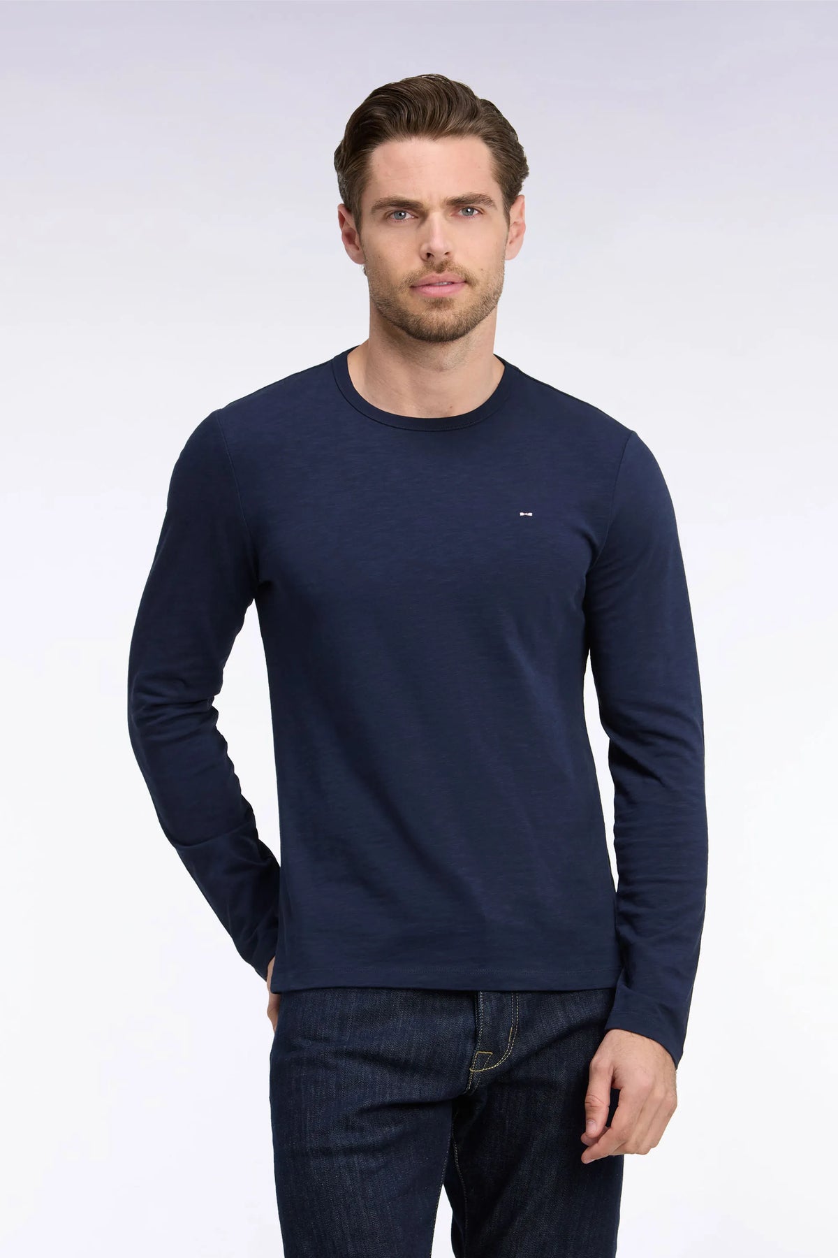 Eden Park  Men Slim Fit Navy Cotton Long-Sleeved T-Shirt SKU: H26MAITL0006_BLF Image 01