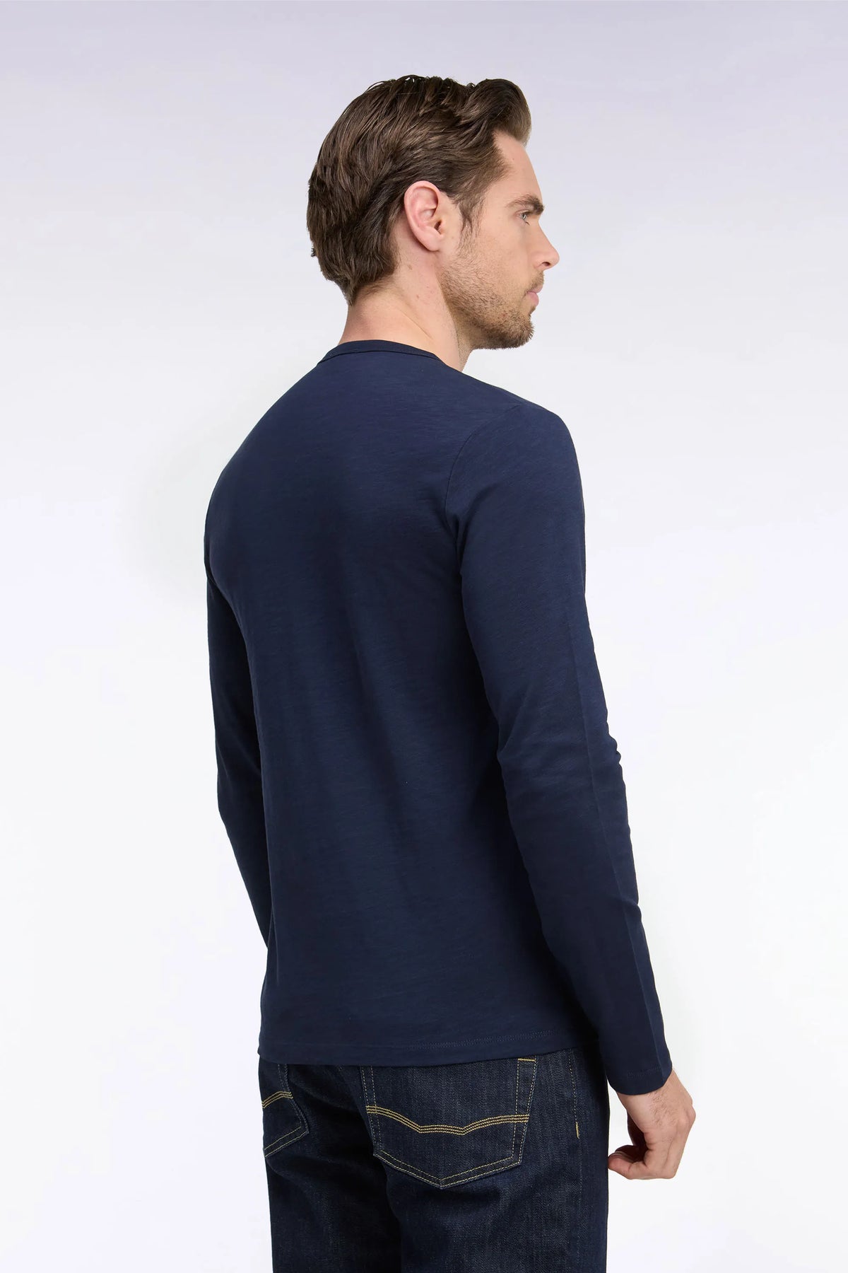Eden Park  Men Slim Fit Navy Cotton Long-Sleeved T-Shirt SKU: H26MAITL0006_BLF Image 04