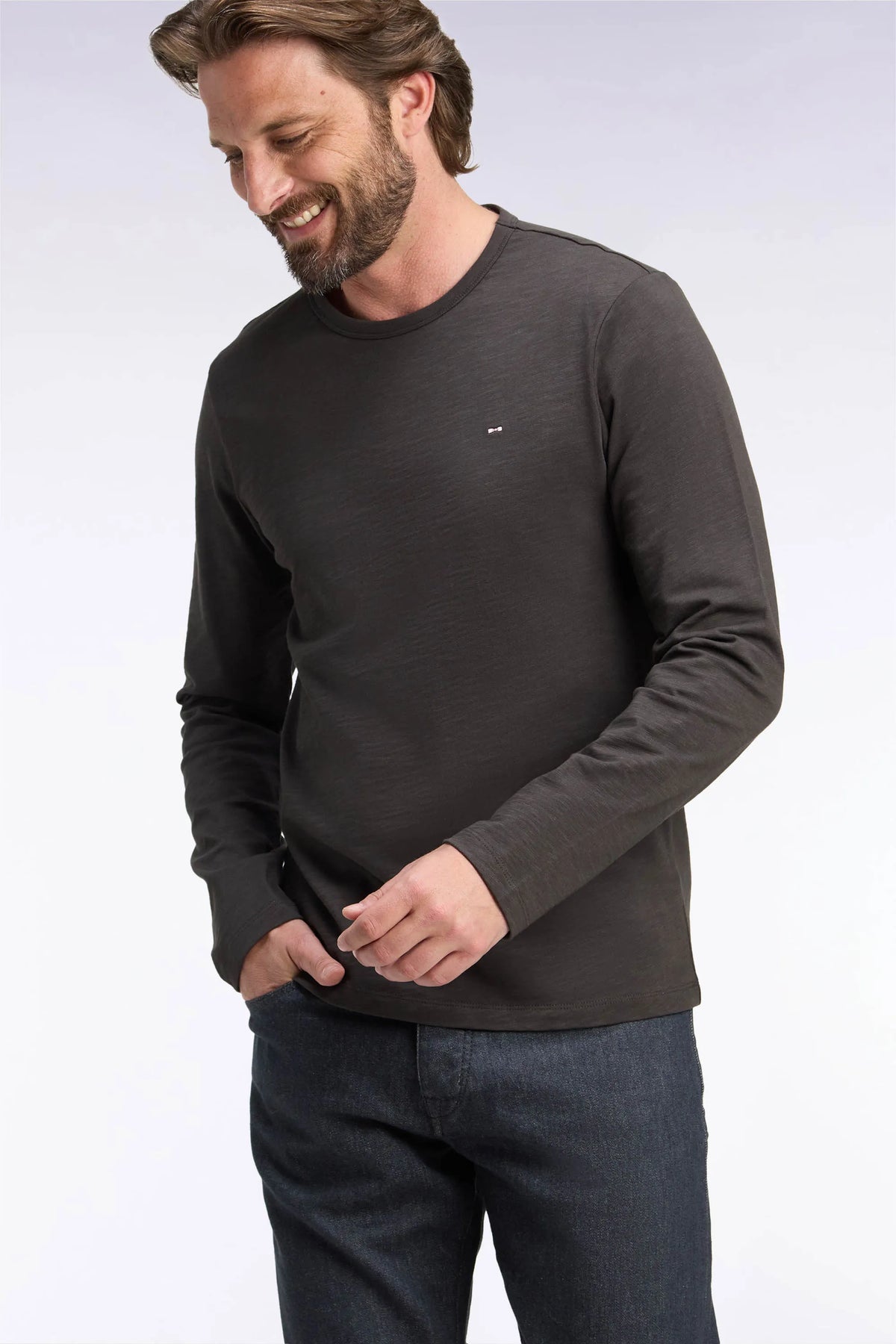 Eden Park  Men Brown Cotton Long-Sleeved T-Shirt with Slim Fit SKU: H26MAITL0006_MAF1 Image 03