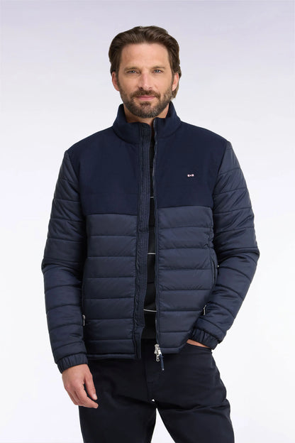 Eden Park 0 Men Two-Material Down Jacket in Nylon and Navy Flannel SKU: H26PAMDL0006_BLF Image 01