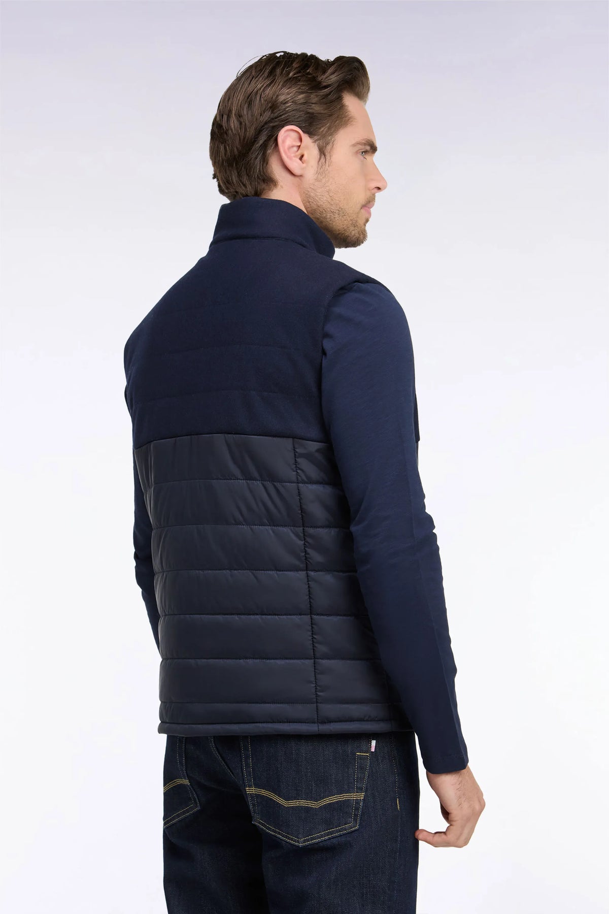 Eden Park  Men Sleeveless Double-Material Down Jacket in Nylon And Navy Flannel SKU: H26PAMDS0002_BLF Image 04