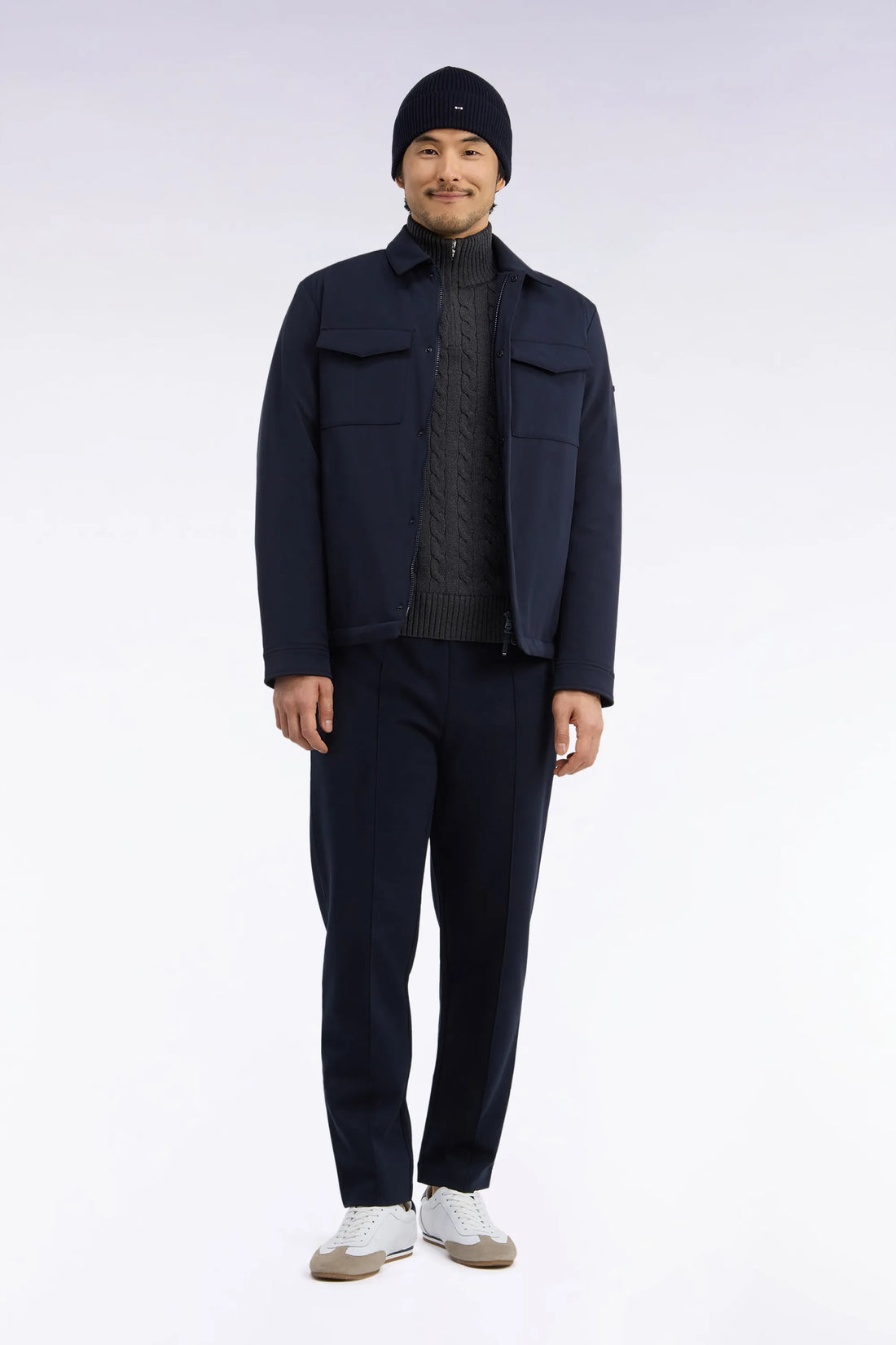 Eden Park 0 Men Straight-Cut Navy Stretch Nylon Overshirt SKU: H26PAMSU0005_BLF Image 01