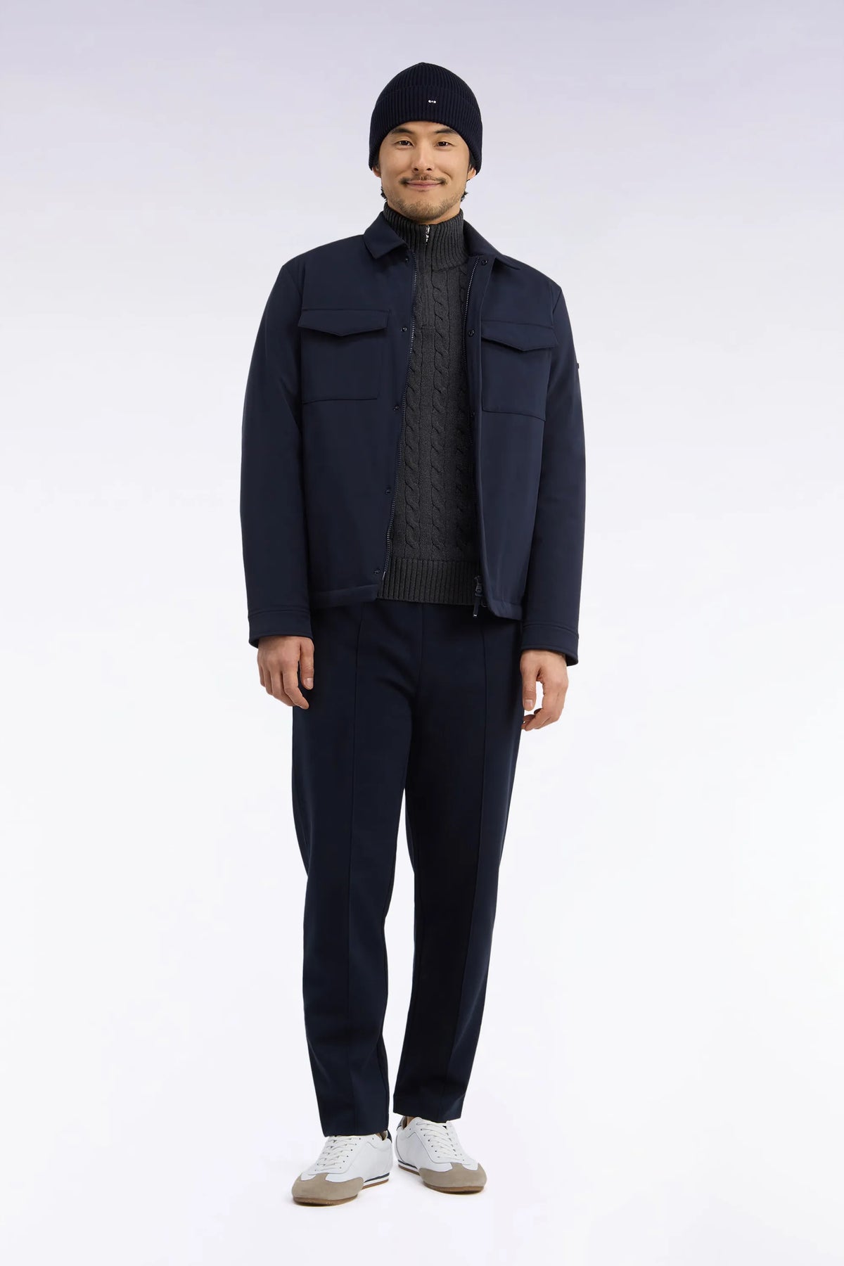 Eden Park 0 Men Straight-Cut Navy Stretch Nylon Overshirt SKU: H26PAMSU0005_BLF Image 01