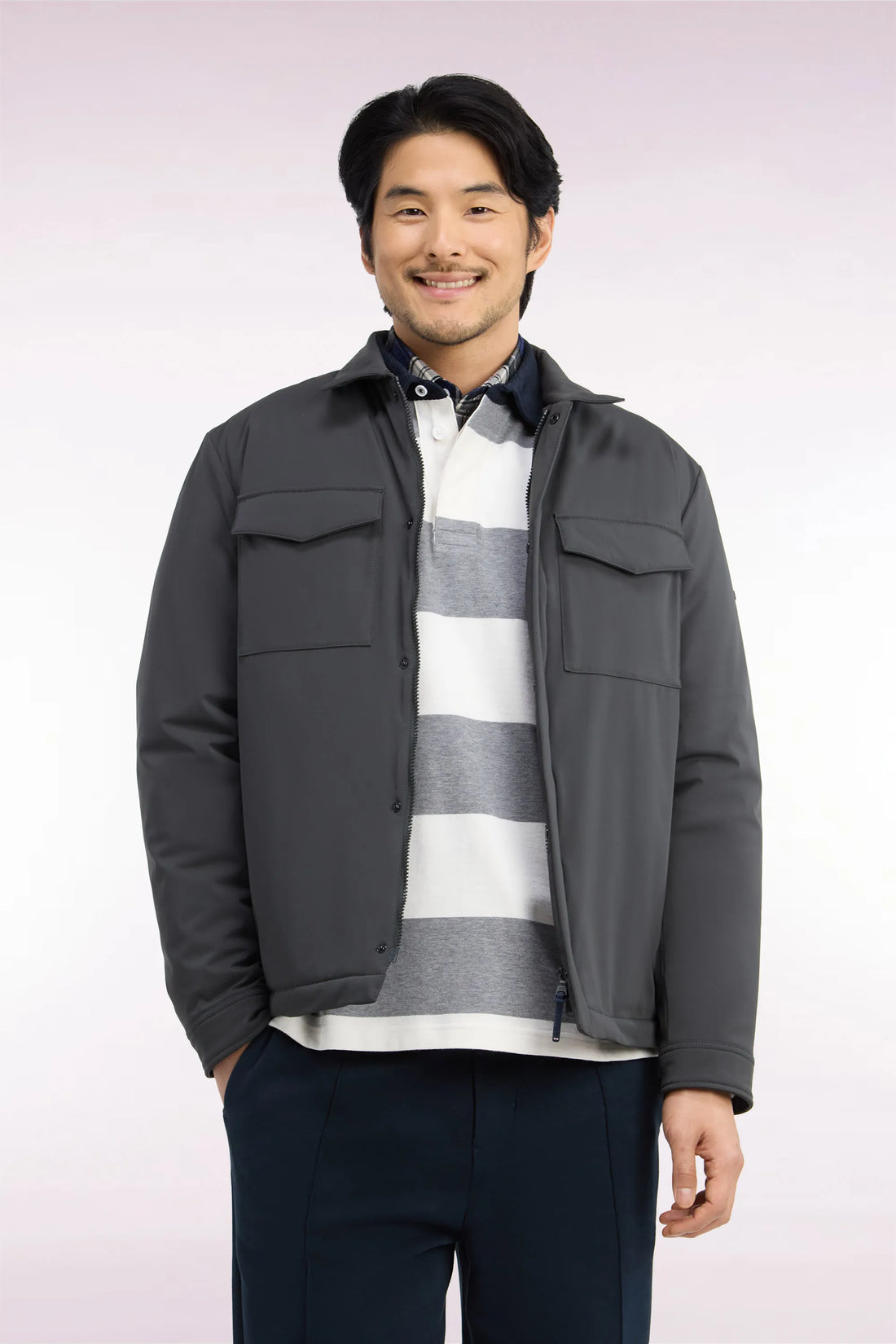 Eden Park 0 Men Straight-Cut Khaki Stretch Nylon Overshirt SKU: H26PAMSU0005_KAF1 Image 01