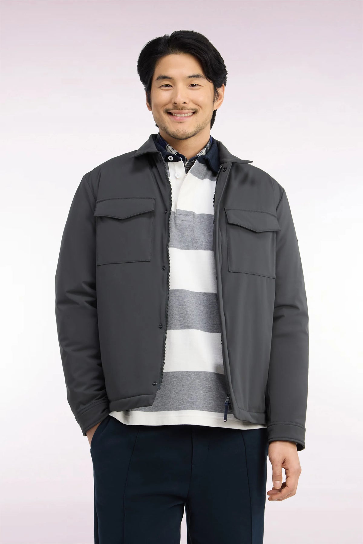 Eden Park 0 Men Straight-Cut Khaki Stretch Nylon Overshirt SKU: H26PAMSU0005_KAF1 Image 01