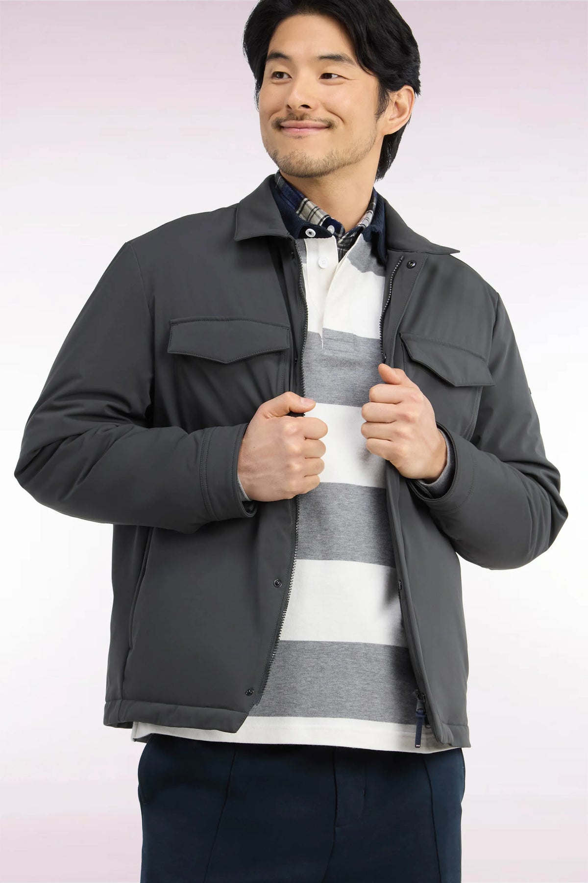 Eden Park 0 Men Straight-Cut Khaki Stretch Nylon Overshirt SKU: H26PAMSU0005_KAF1 Image 03