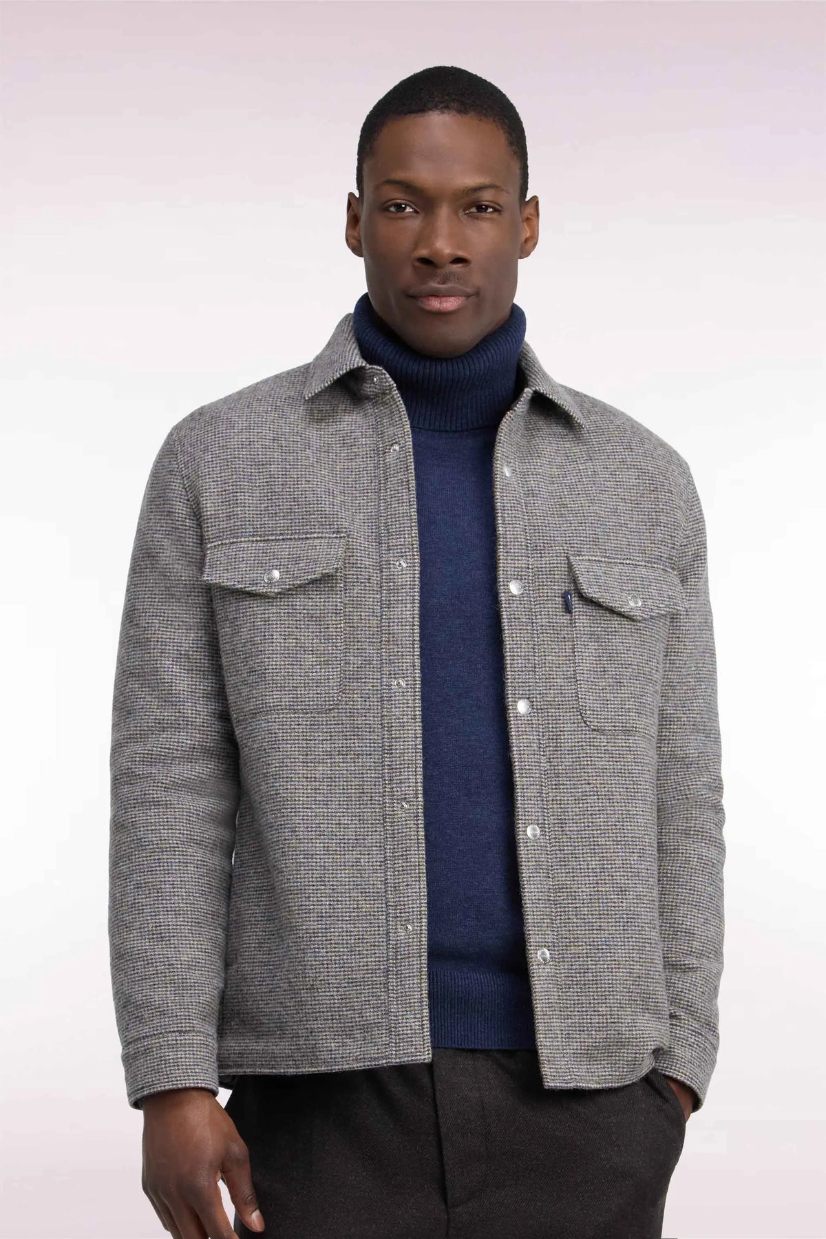 Eden Park 0 Men Beige Houndstooth Tweeded Wool Overshirt SKU: H26PAMSU0018_BEF1 Image 01