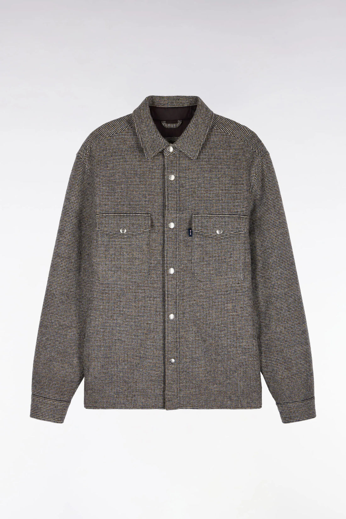 Eden Park 0 Men Beige Houndstooth Tweeded Wool Overshirt SKU: H26PAMSU0018_BEF1 Image 02