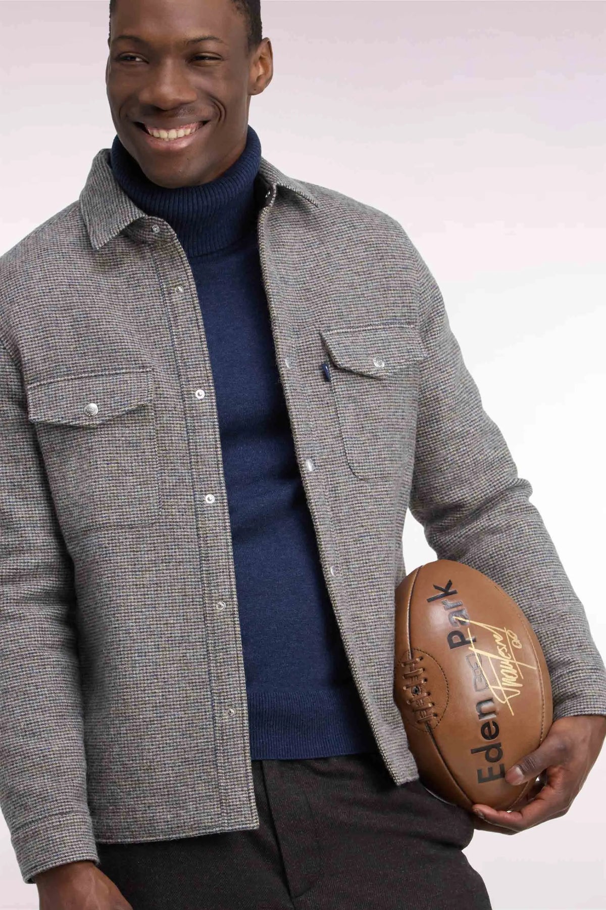 Eden Park 0 Men Beige Houndstooth Tweeded Wool Overshirt SKU: H26PAMSU0018_BEF1 Image 03