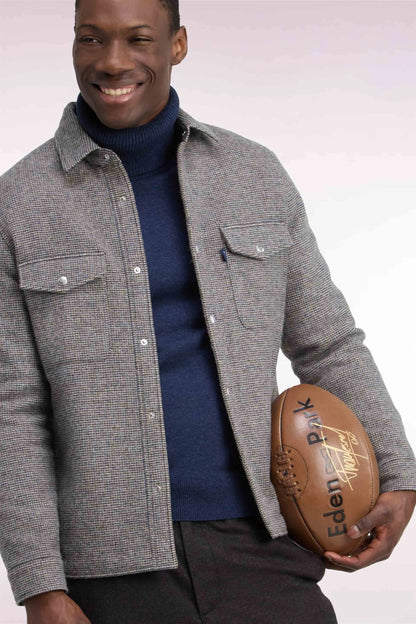 Eden Park 0 Men Beige Houndstooth Tweeded Wool Overshirt SKU: H26PAMSU0018_BEF1 Image 03