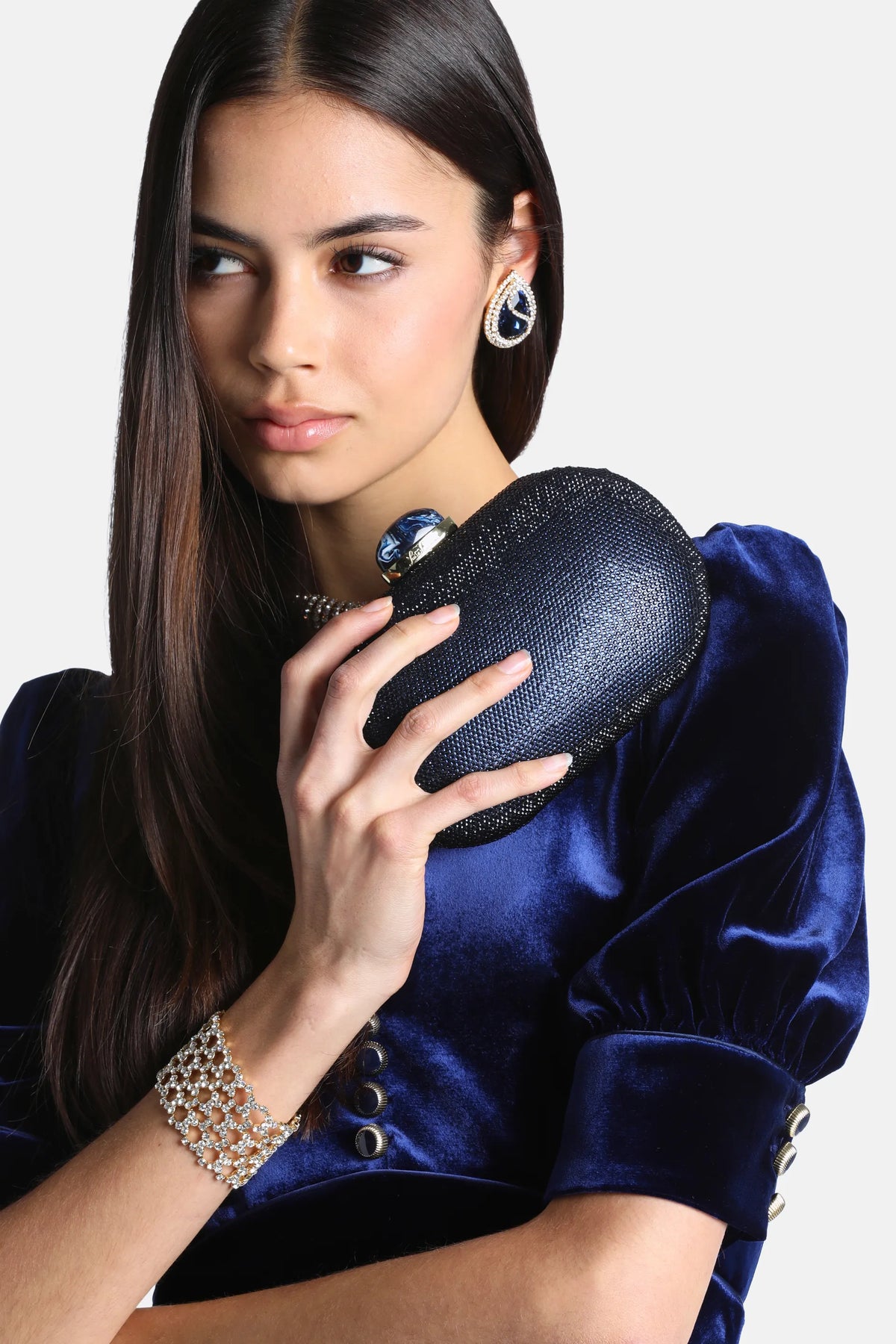 Luisa Spagnoli Blu/Oro Women Ialofane Elegant Crystal-Embellished Clutch SKU: IALOFANE_1227 0002 Image 02