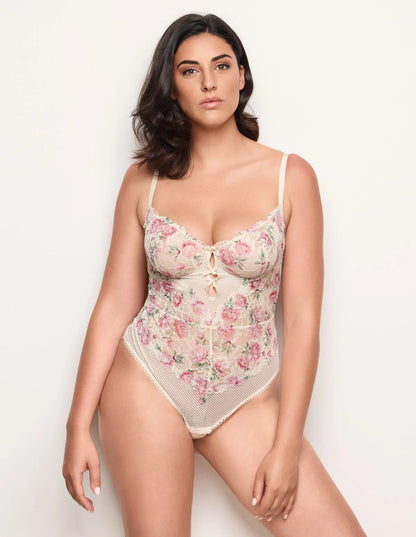 Yamamay_Almond_Unlined Bodysuit in Lace and Tulle with Underwire Ð Eloise_IBDD183007_244_01