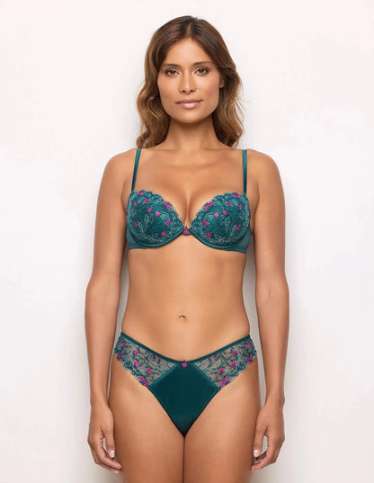 Yamamay_Dark Green_Brazilian Briefs in Satin and Tulle with Embroidery Ð Berry_IBND183016_121_02