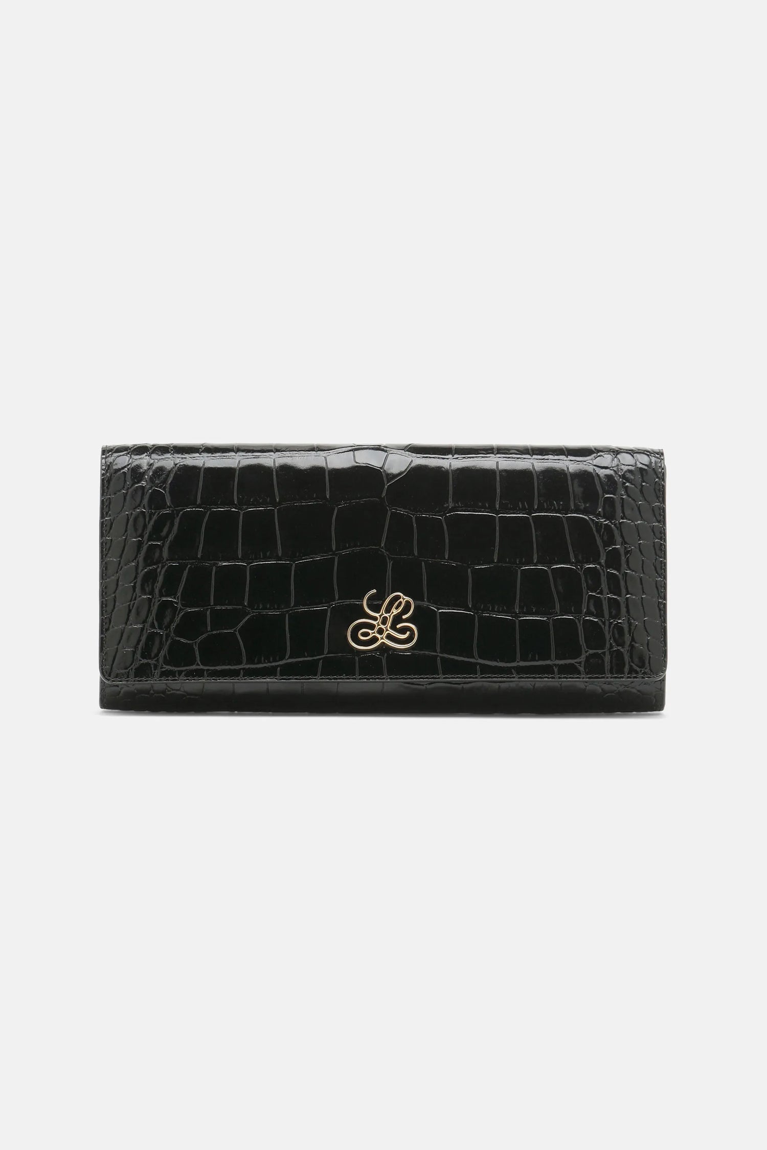 Luisa Spagnoli Nero/Oro Women Idilliaco - Crocodile-Print Leather Clutch SKU: IDILLIACO A_0101 0002 Image 01